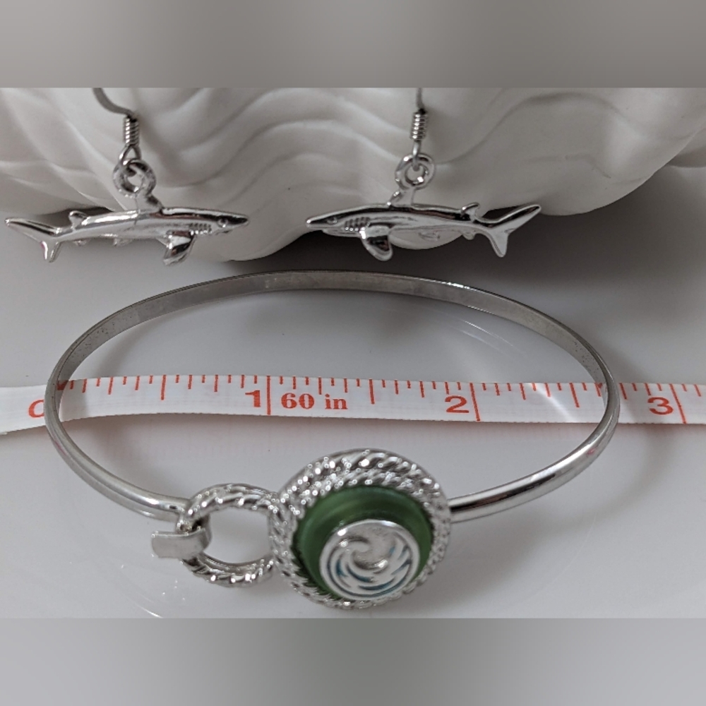 Wave Cuff Bracelet with Baby Shark earrings. Made in the USA - Picture 4 of 10